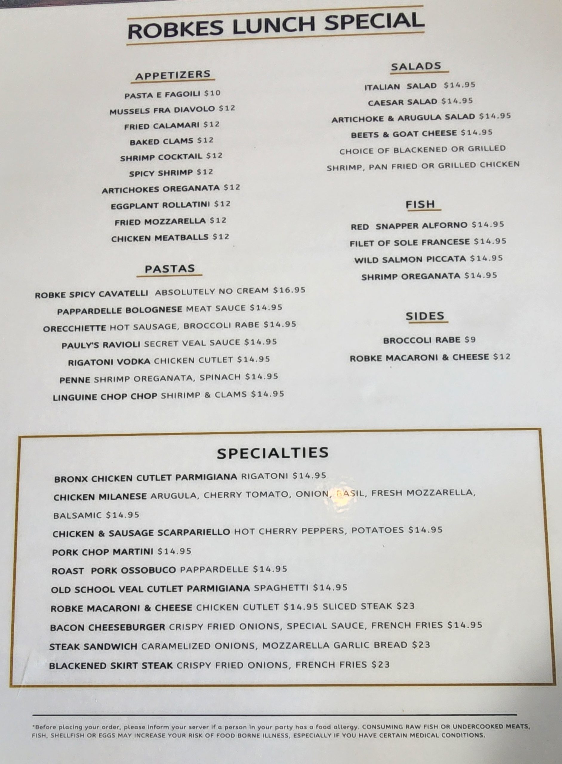 Robkes Menu (updated November 2024)